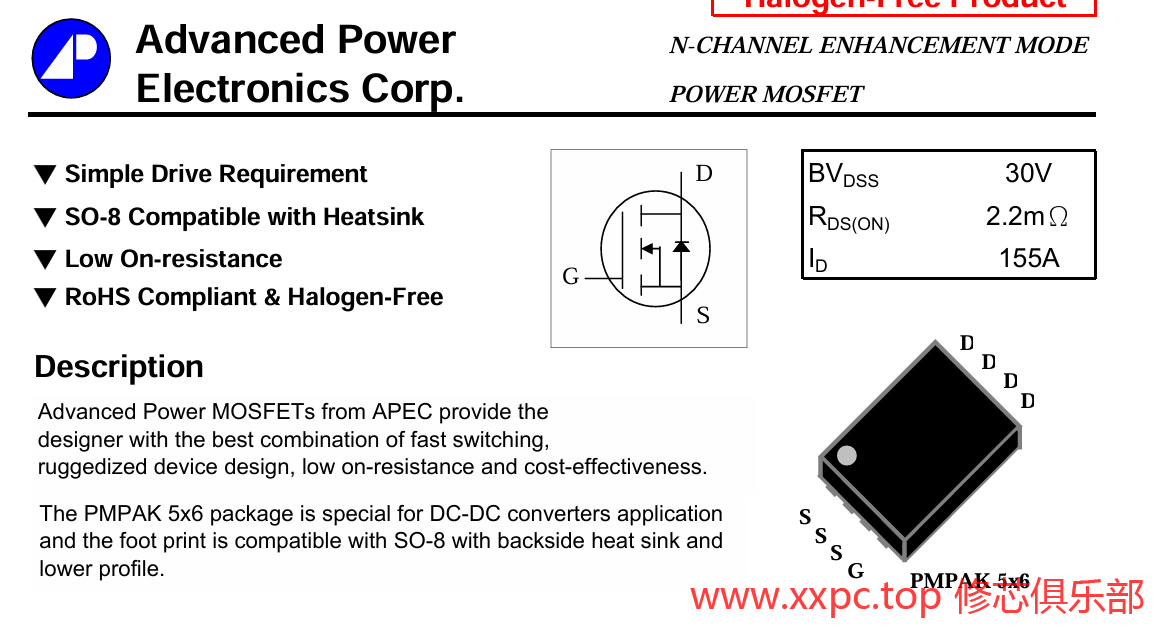 AP0203GMT-HF 芯片 PDF 手册 30V 155A 2.2mΩ